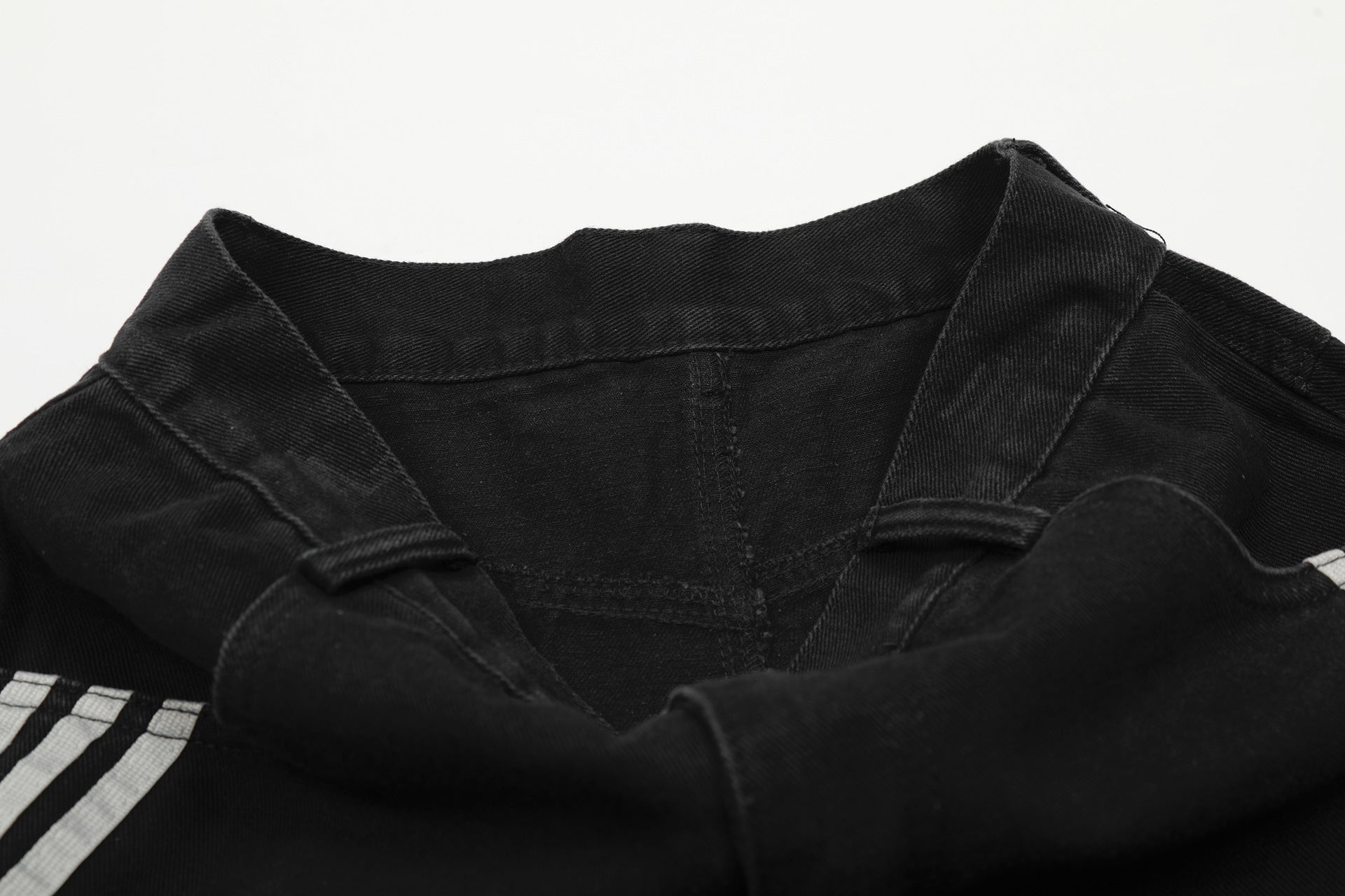 Deconstructed Three-Stripe Curved Wide Leg Denim Jeans