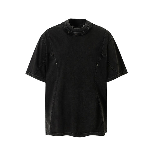 Camiseta de Manga Curta com Lavagem Estonada e Costura Aparente - Preto / M