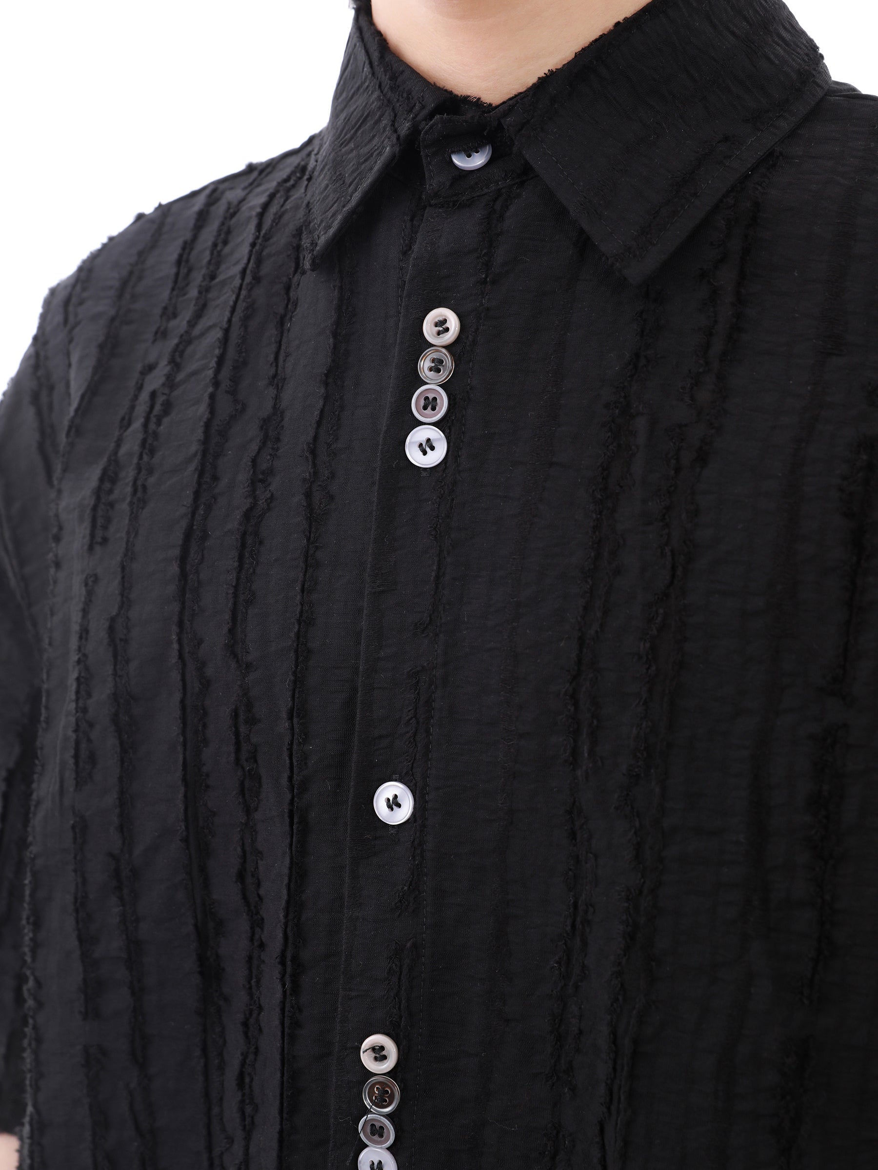 Texture Pleats Design Short Sleeve Shirt