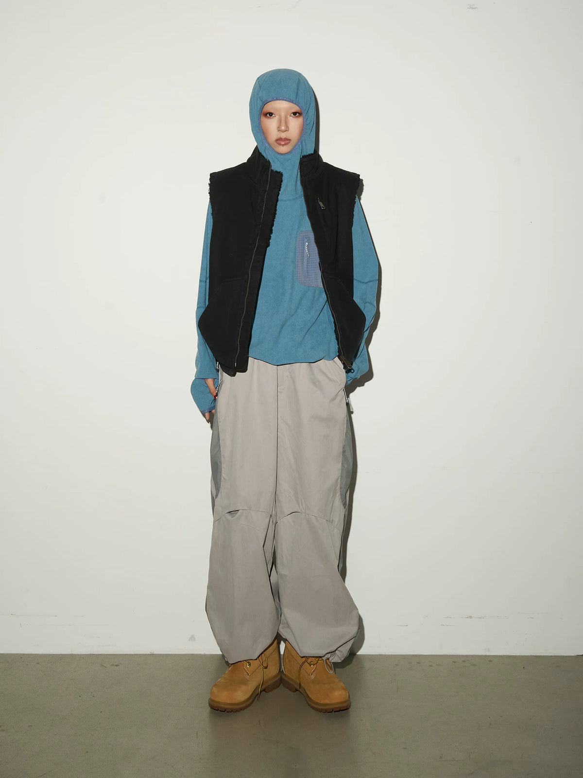 Oversize Nylon Hooded Jacket & Panel Wide Leg Pants Setup