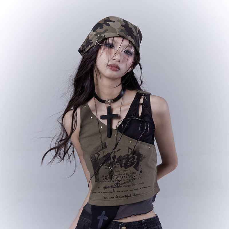 Original Design Low Saturation Print Slimming Tank Top