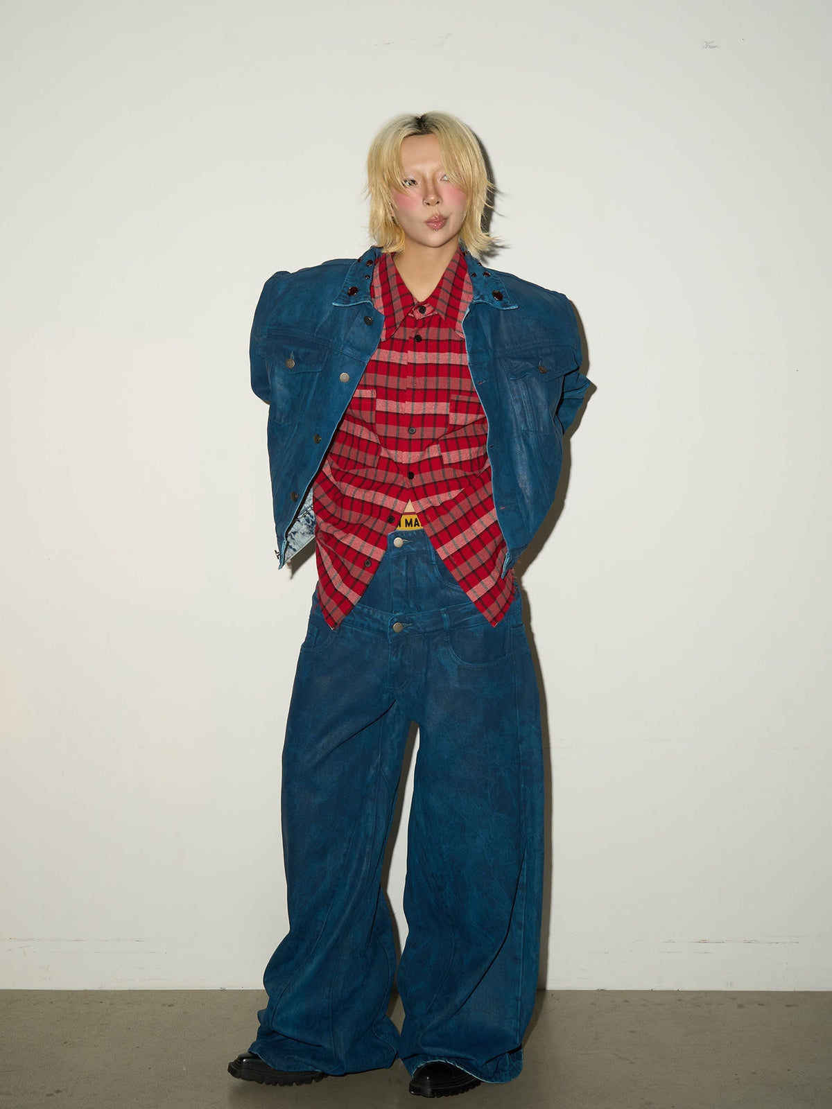 Washed Denim Jacket & Double Waist Wide Leg Denim Jeans Setup