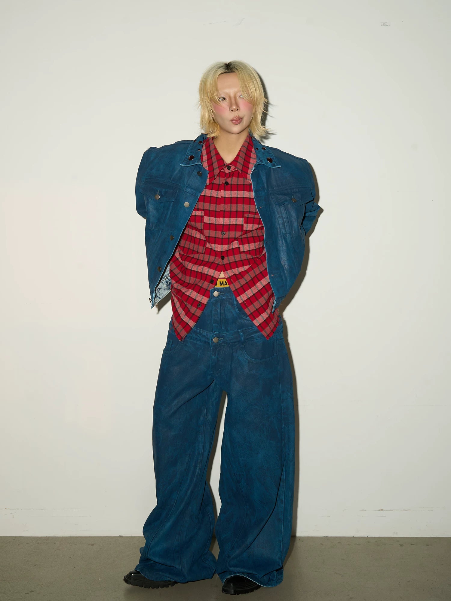 Washed Denim Jacket & Double Waist Wide Leg Denim Jeans Setup