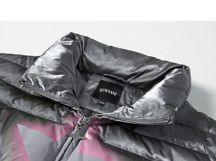 Star-Stitch Stand Neck Short White Duck Down Jacket