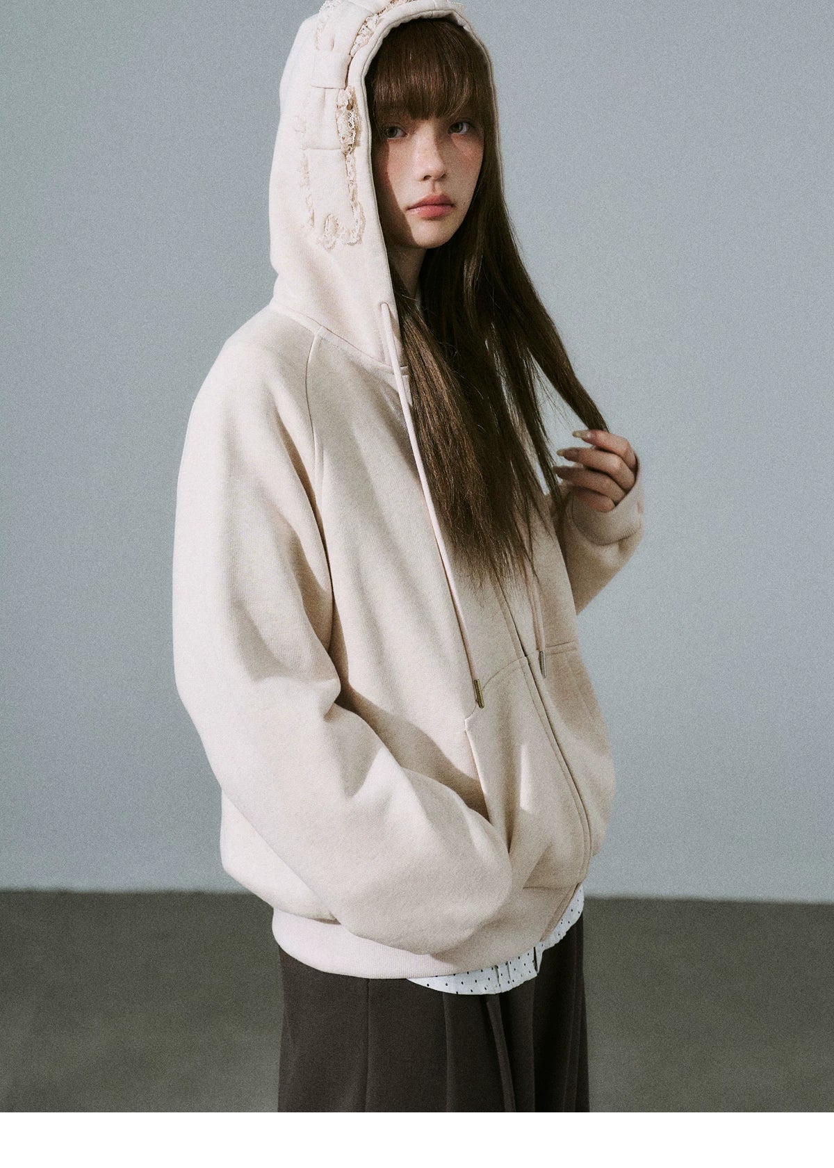 Bow Design Zipper Hoodie