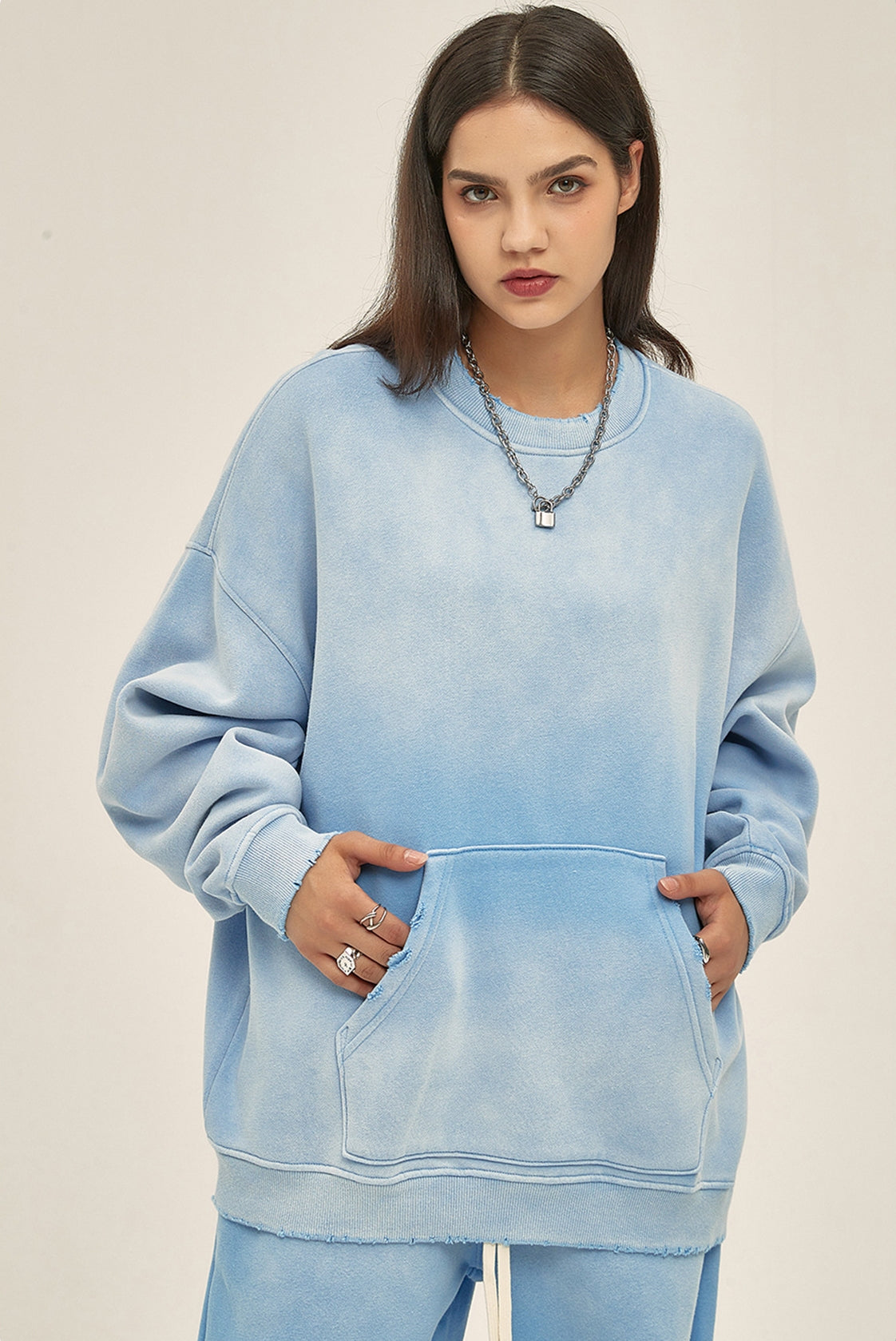 Fleece Lining Spray-dye Damage Oversize Sweatshirt