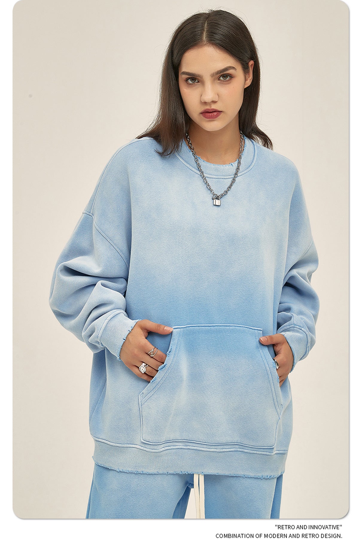 Fleece Lining Spray-dye Damage Oversize Sweatshirt