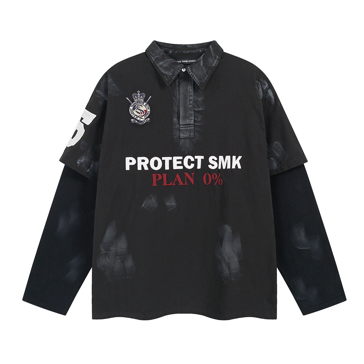 Dirty Washed Fake Layered Long Sleeve T-Shirt
