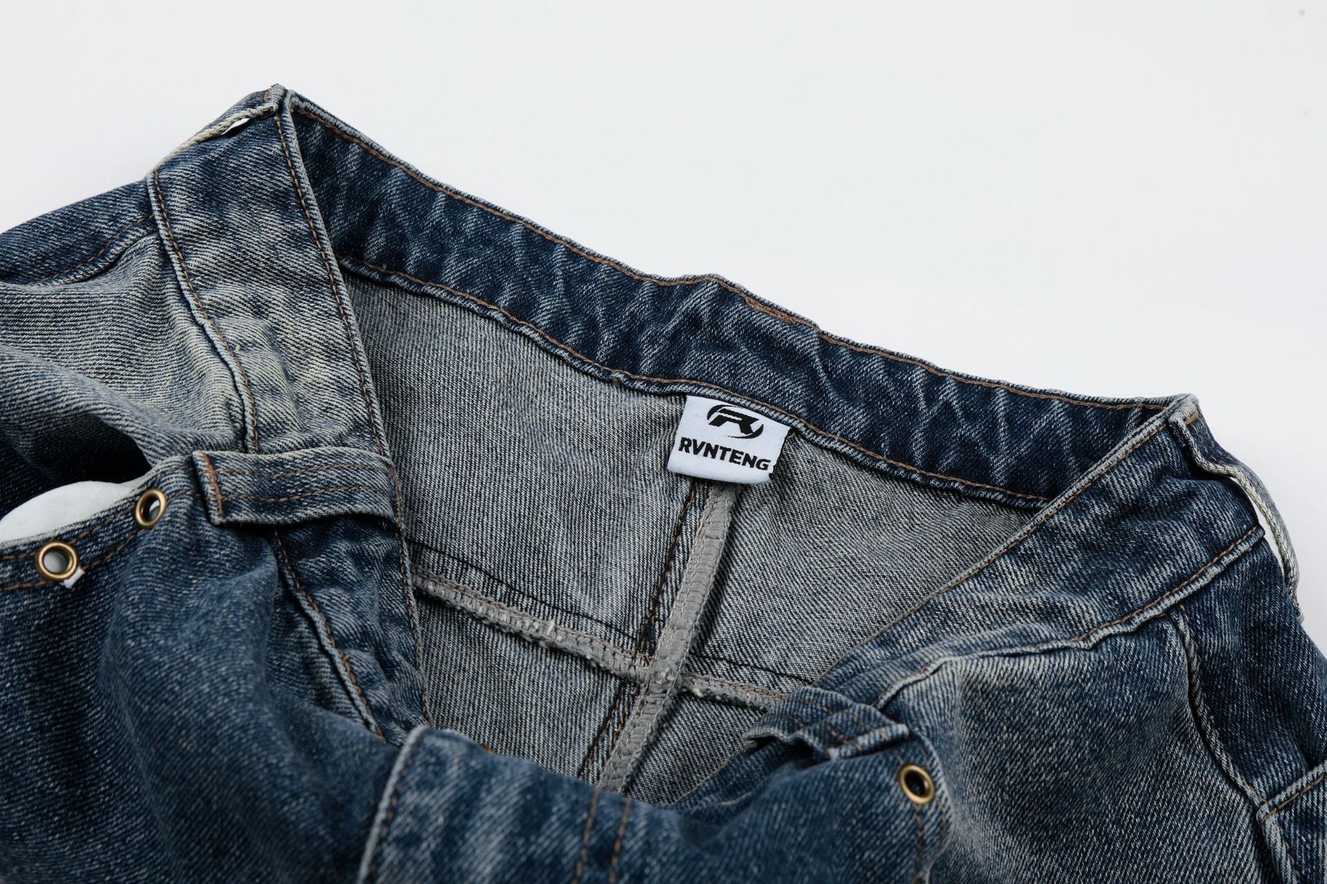 Wash Rivet Damage Wide Leg Denim Jeans