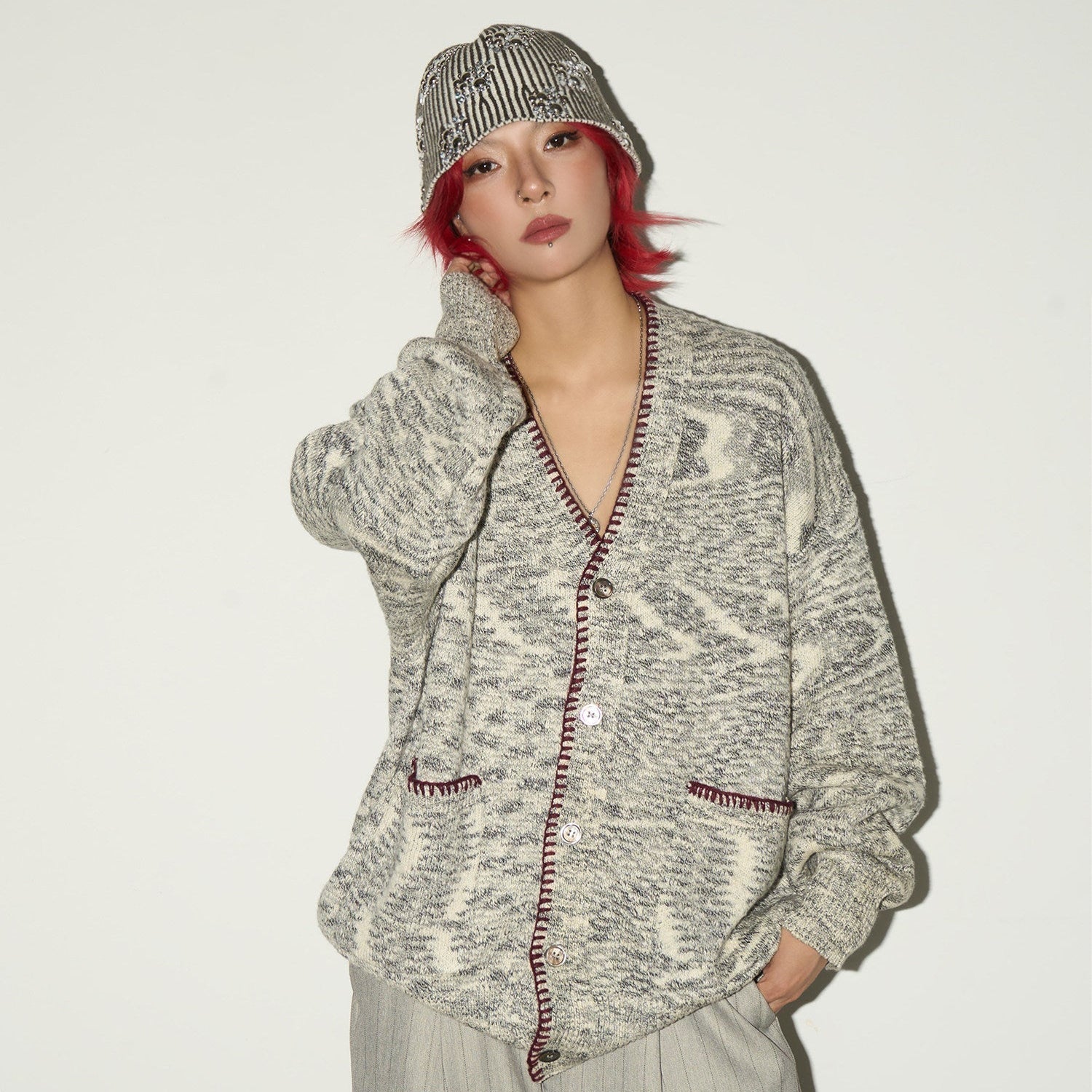 Melange Knit Pocket Button Cardigan