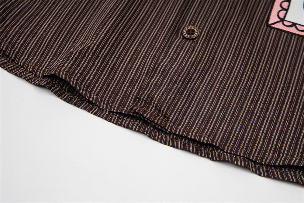 Cartoon Patches Vertical Stripe Shirt