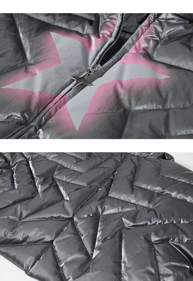 Star-Stitch Stand Neck Short White Duck Down Jacket