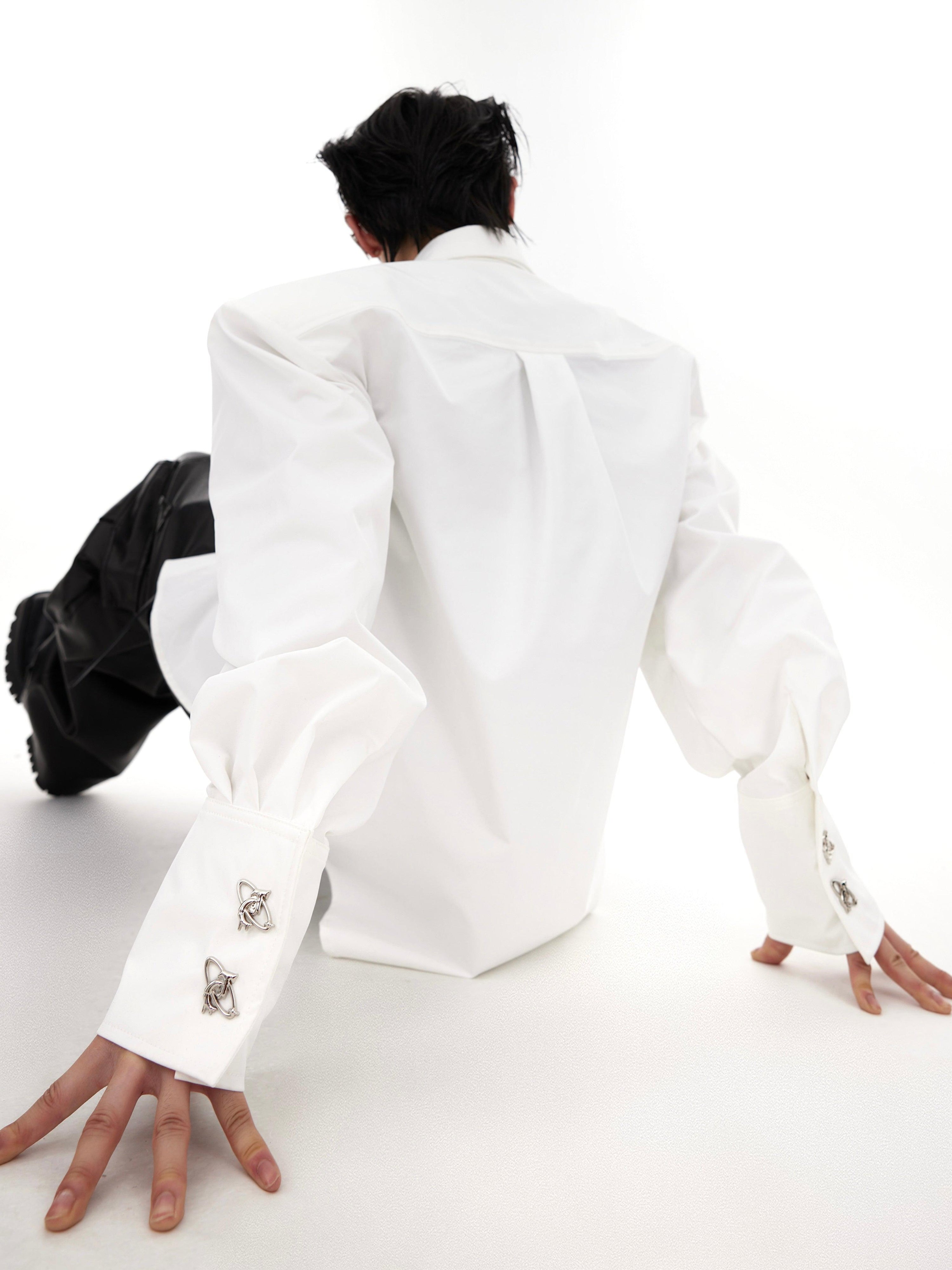 Oversize Shoulder-pad Metal Botton Shirt with Necktie