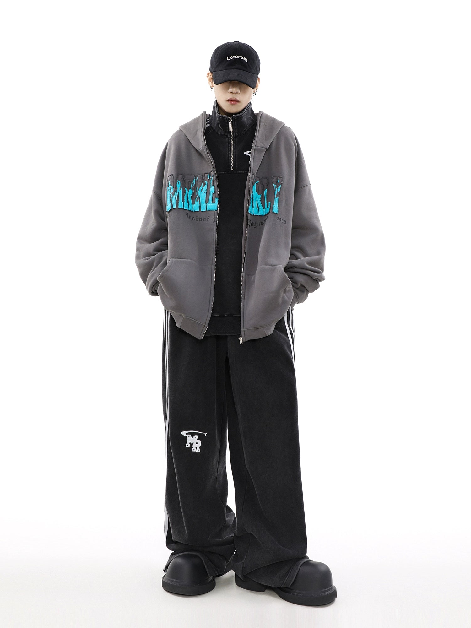 Sweat à capuche zippé surdimensionné avec doublure brossée