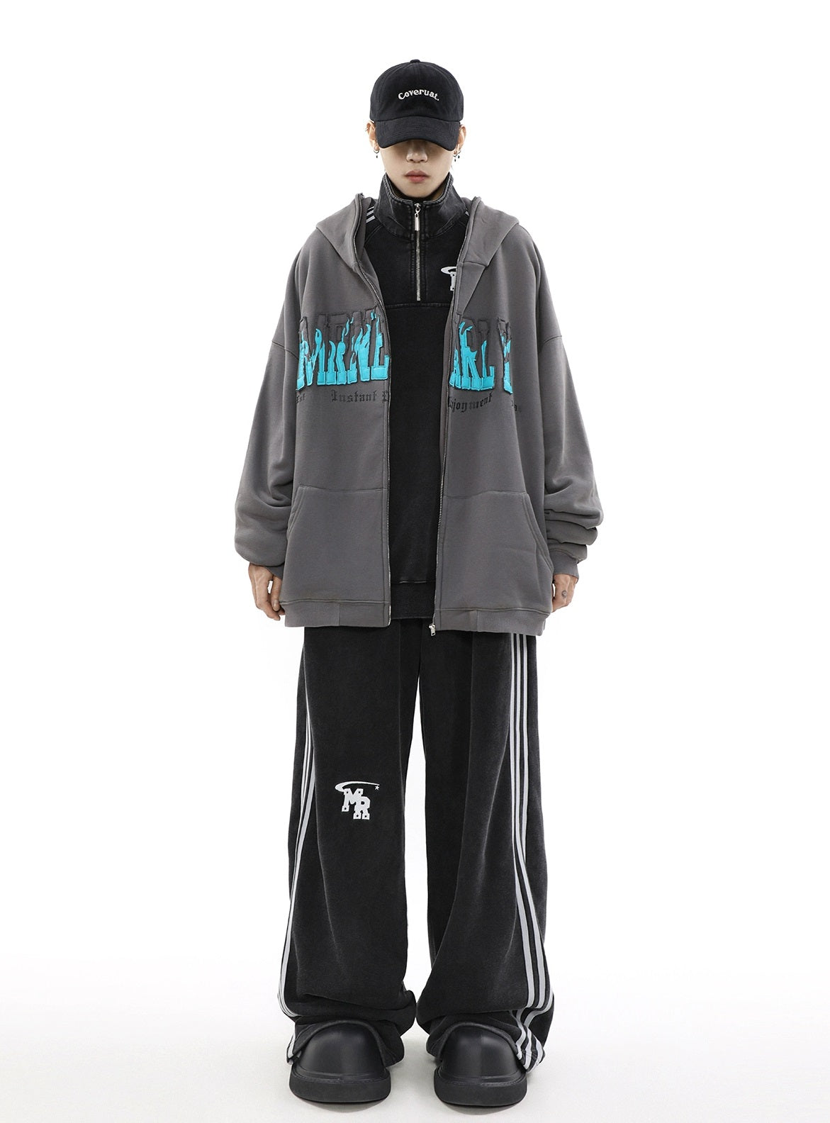Sweat à capuche zippé surdimensionné avec doublure brossée