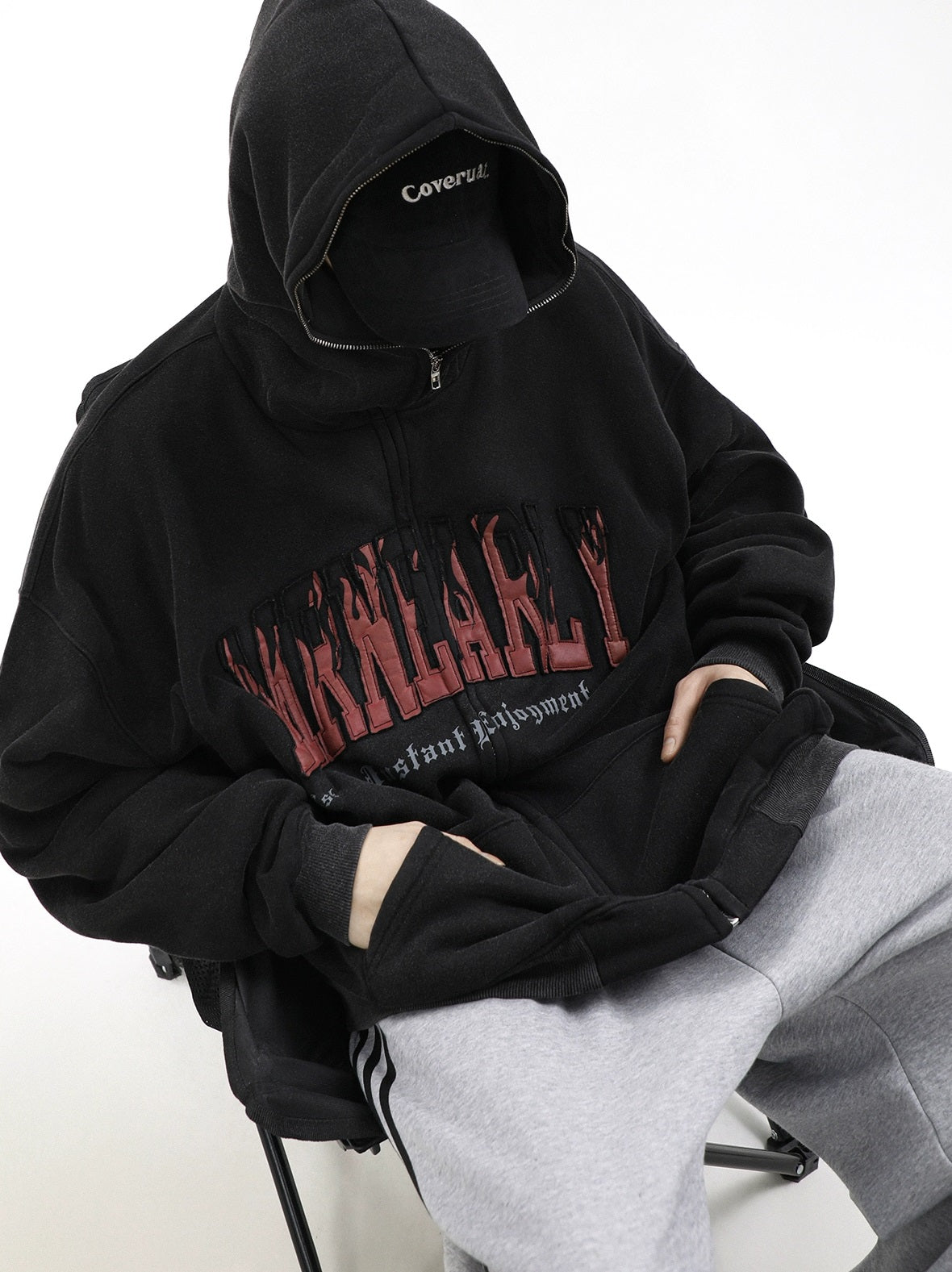 Sweat à capuche zippé surdimensionné avec doublure brossée