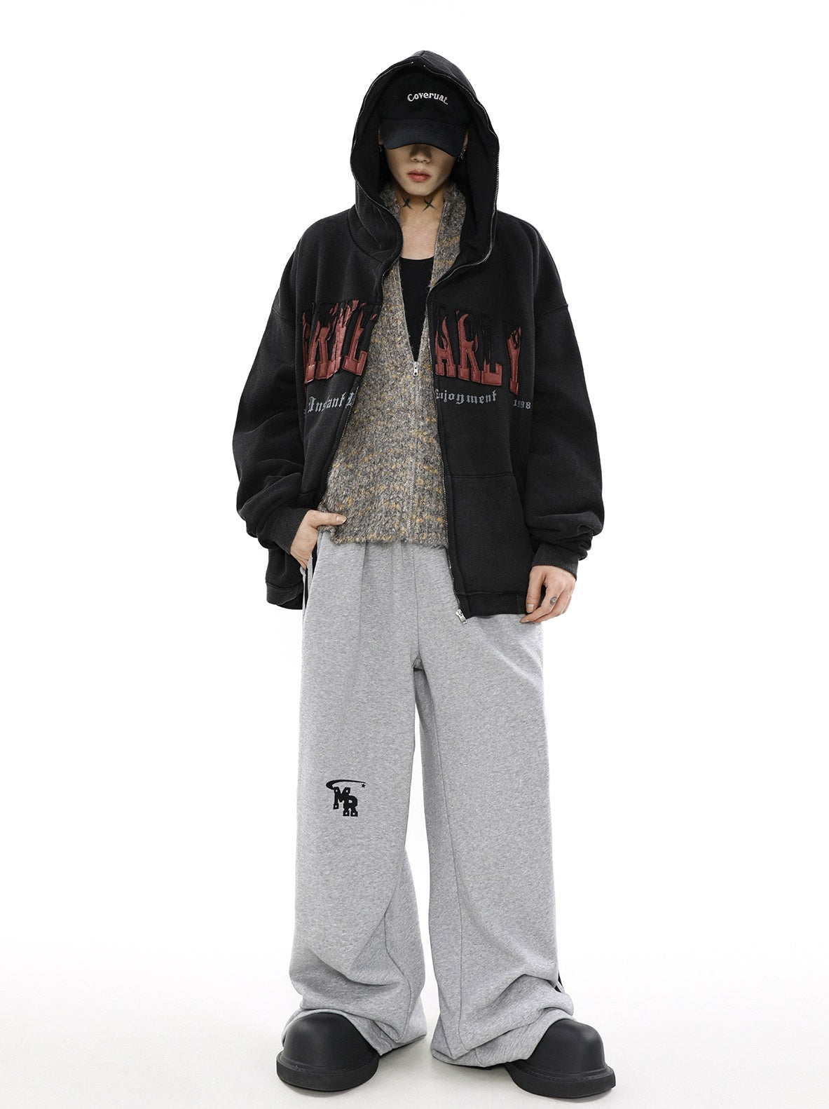 Sweat à capuche zippé surdimensionné avec doublure brossée