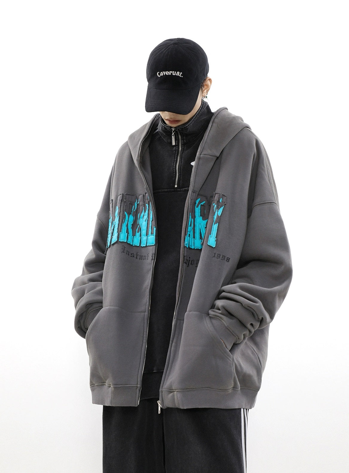 Sweat à capuche zippé surdimensionné avec doublure brossée
