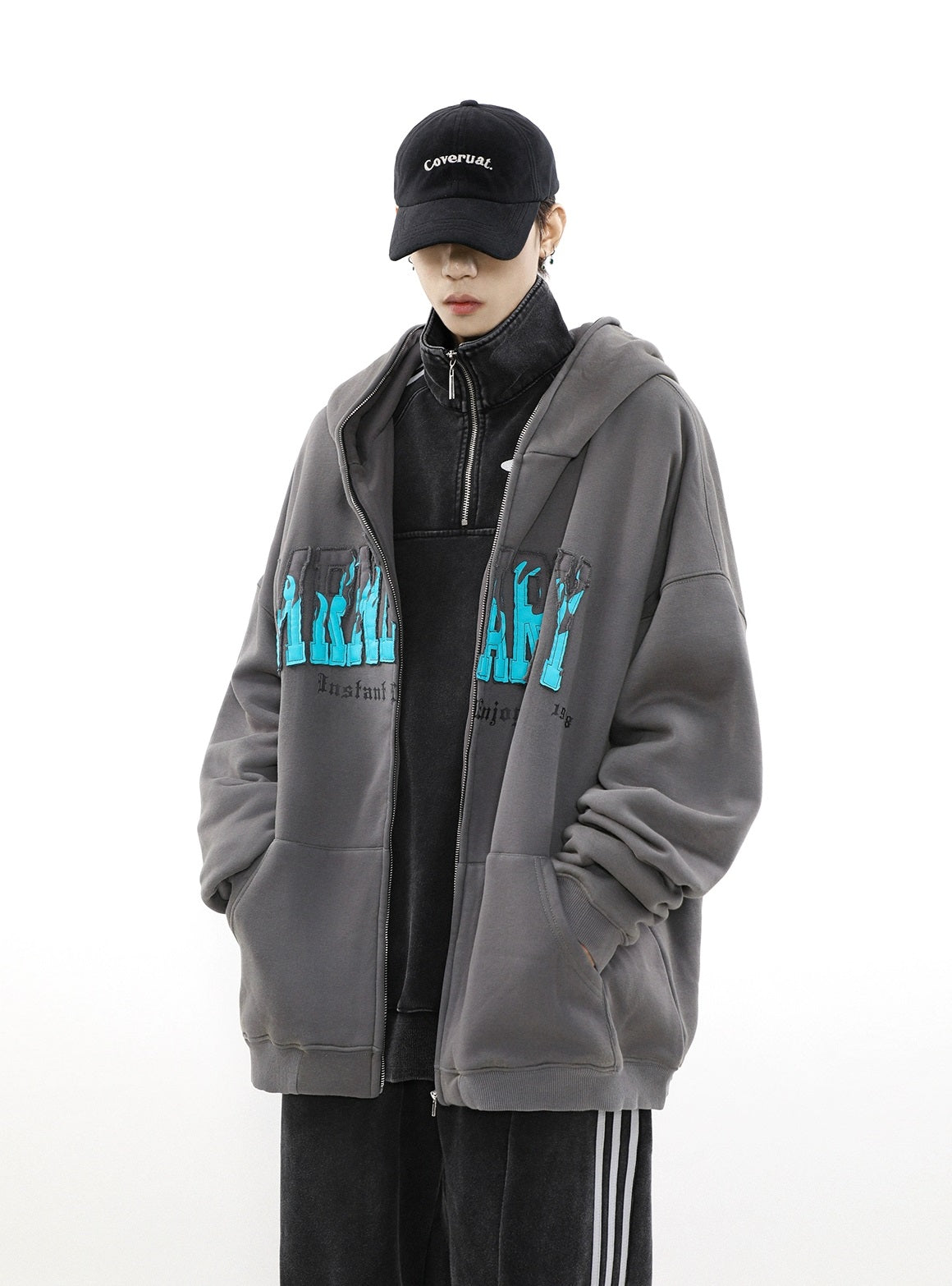 Sweat à capuche zippé surdimensionné avec doublure brossée