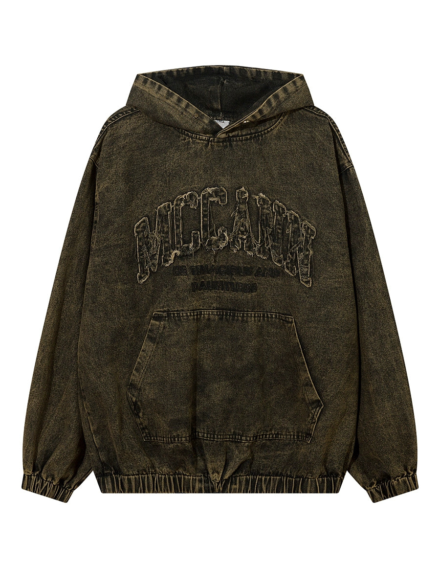 Sweat à capuche en jean surdimensionné avec logo Damage
