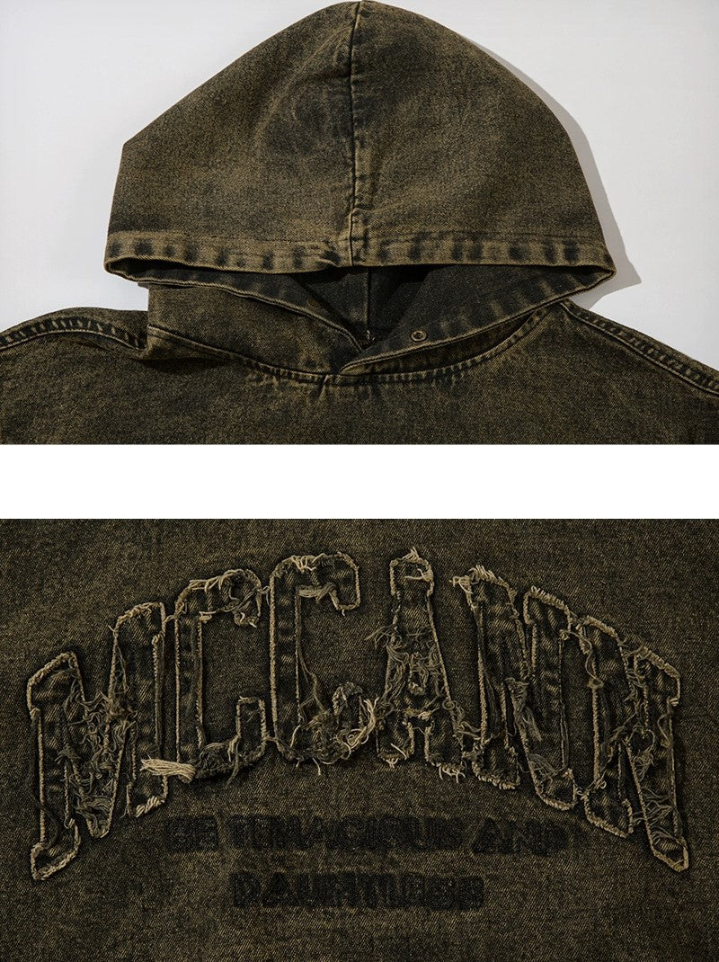 Sweat à capuche en jean surdimensionné avec logo Damage