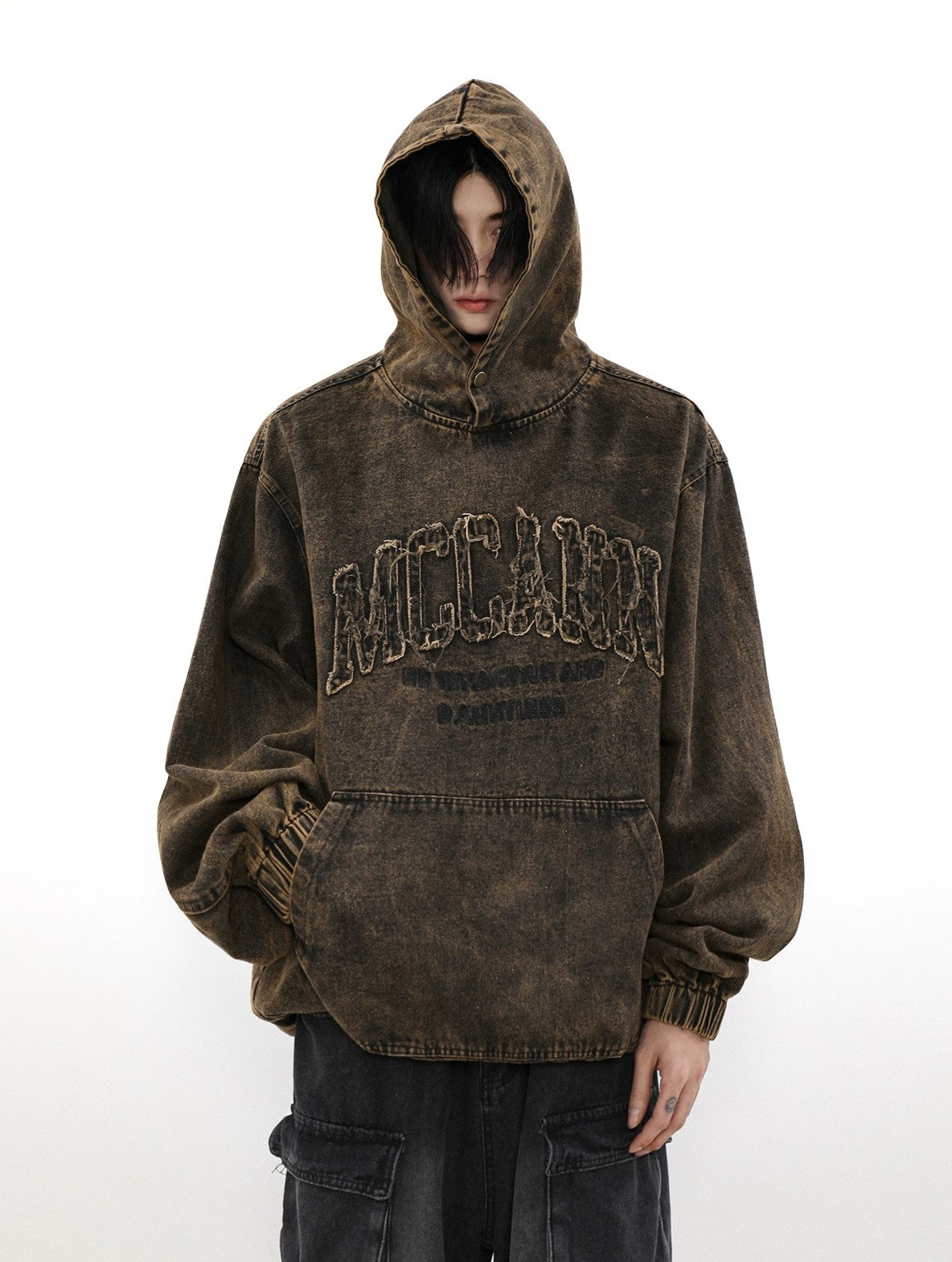Sweat à capuche en jean surdimensionné avec logo Damage