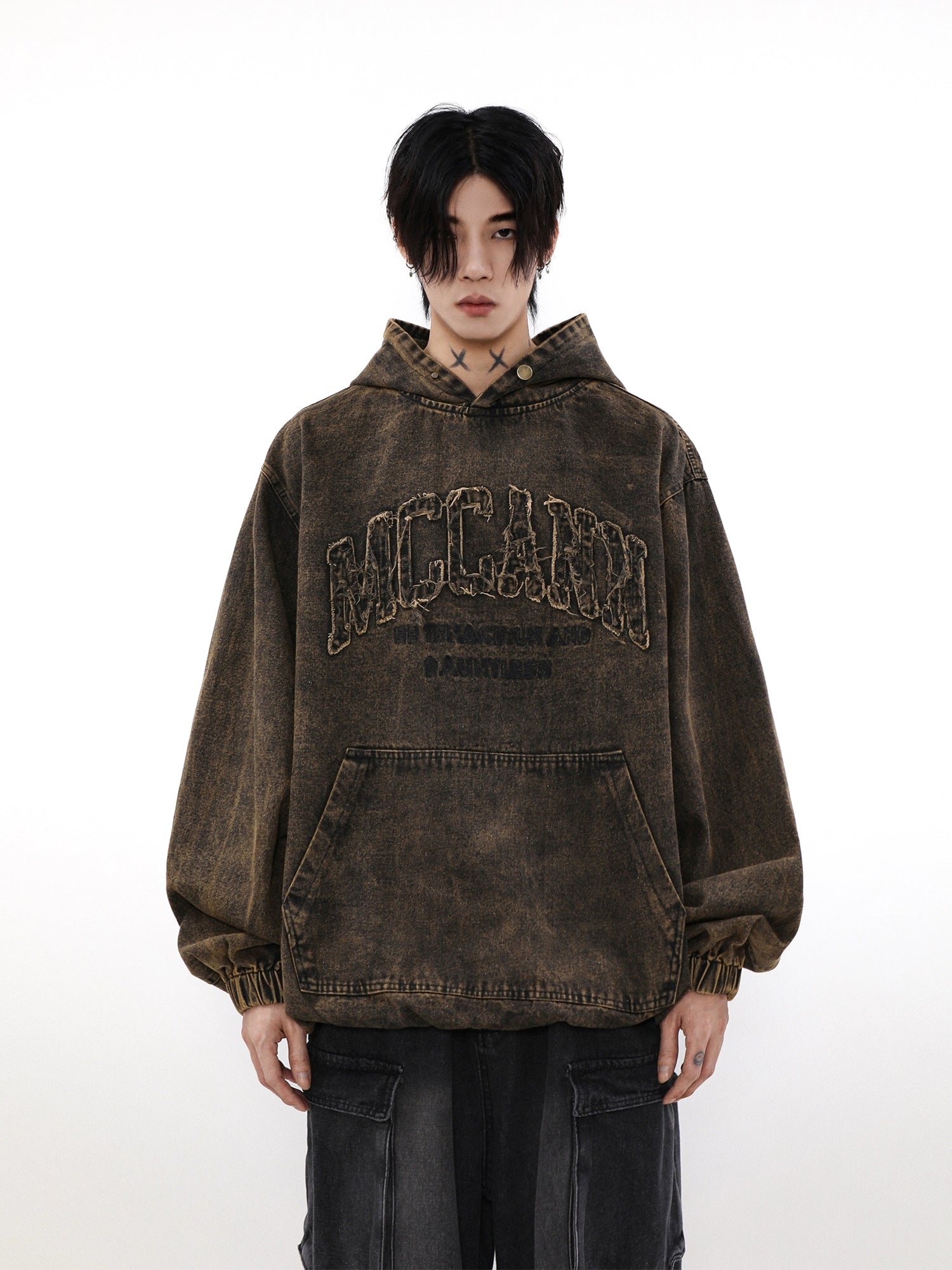 Sweat à capuche en jean surdimensionné avec logo Damage