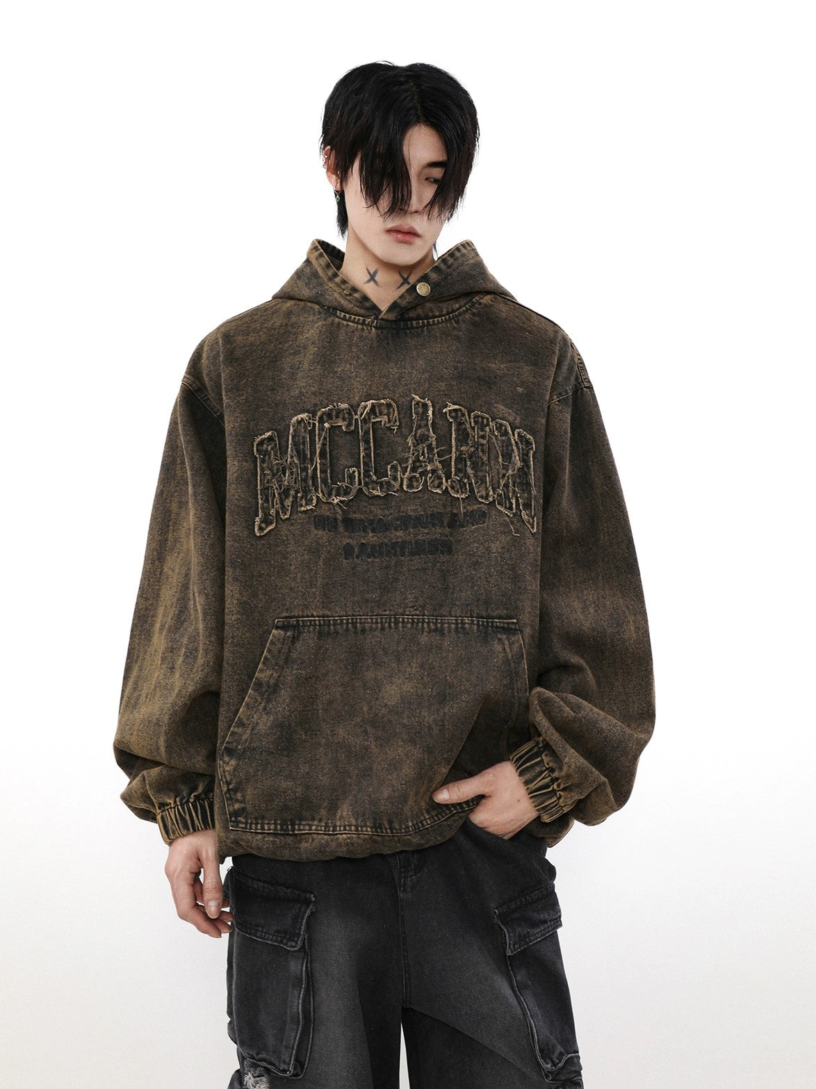 Sweat à capuche en jean surdimensionné avec logo Damage