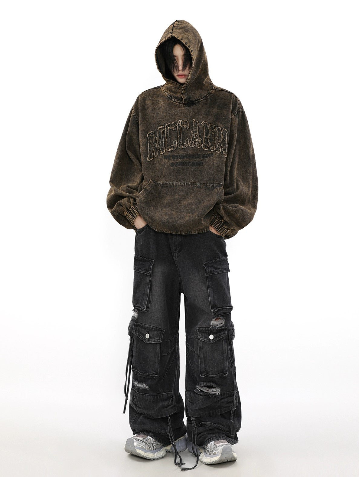 Sweat à capuche en jean surdimensionné avec logo Damage