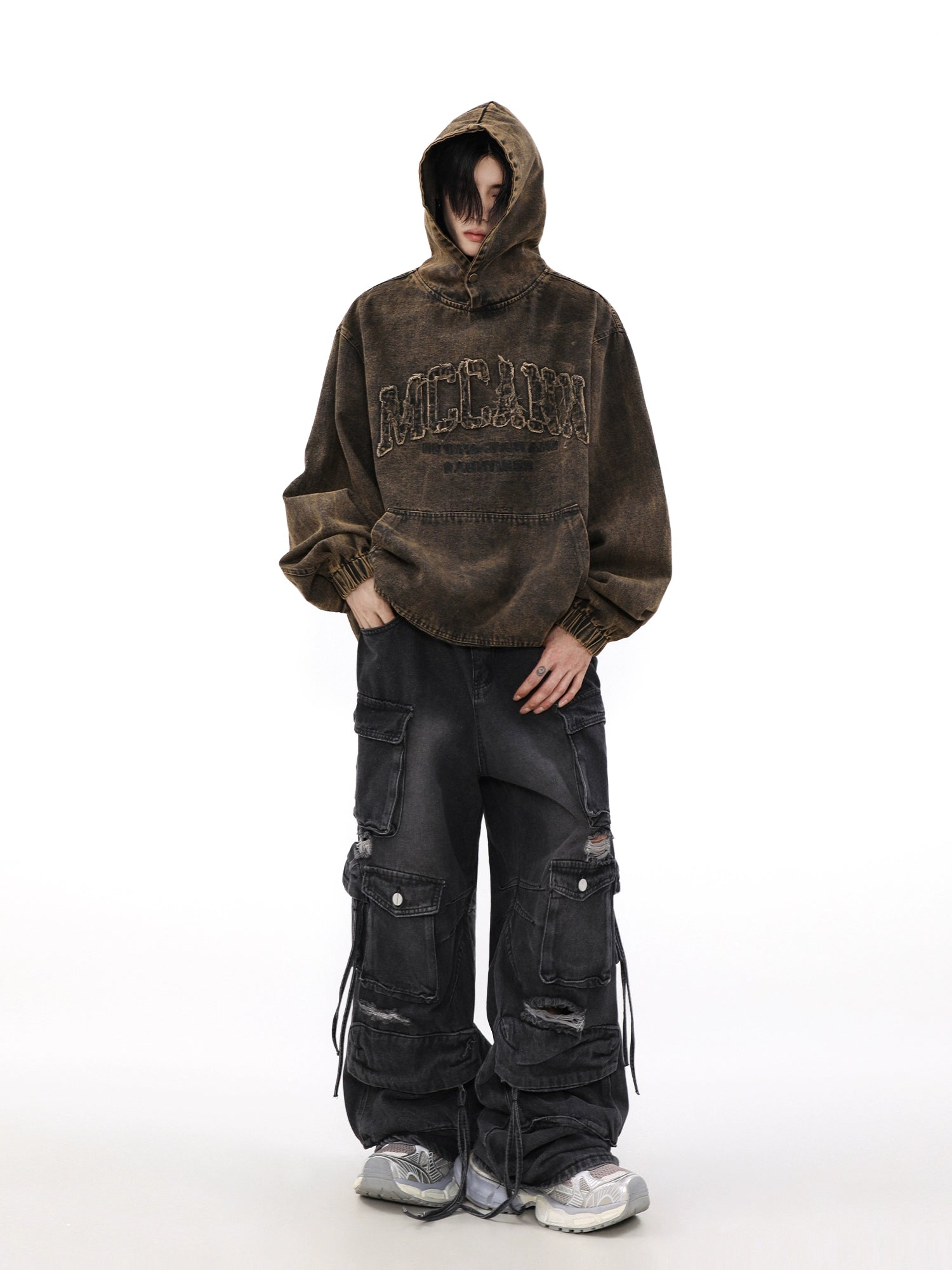 Sweat à capuche en jean surdimensionné avec logo Damage