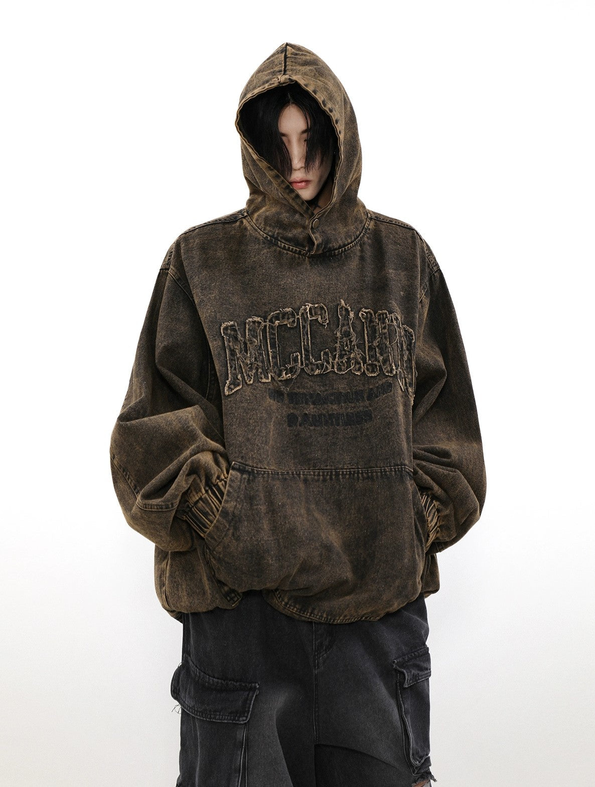 Sweat à capuche en jean surdimensionné avec logo Damage
