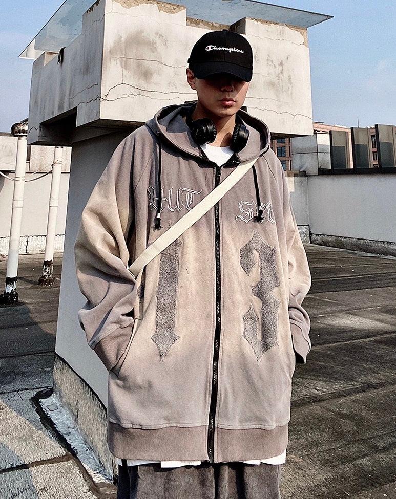 Oversize Embroidery Gradient Zipper Hoodie