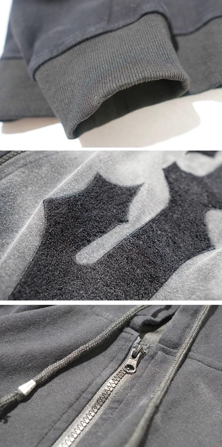 Oversize Embroidery Gradient Zipper Hoodie