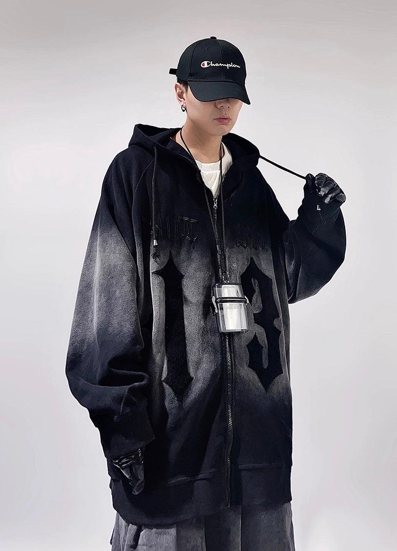 Oversize Embroidery Gradient Zipper Hoodie