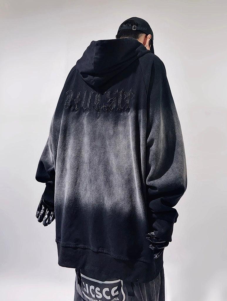 Oversize Embroidery Gradient Zipper Hoodie