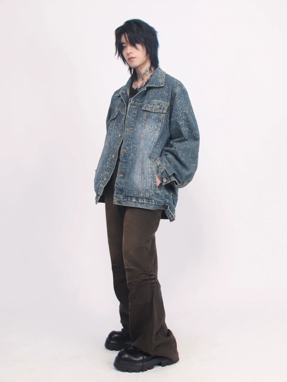 Oversize Ink Print Denim Jacket