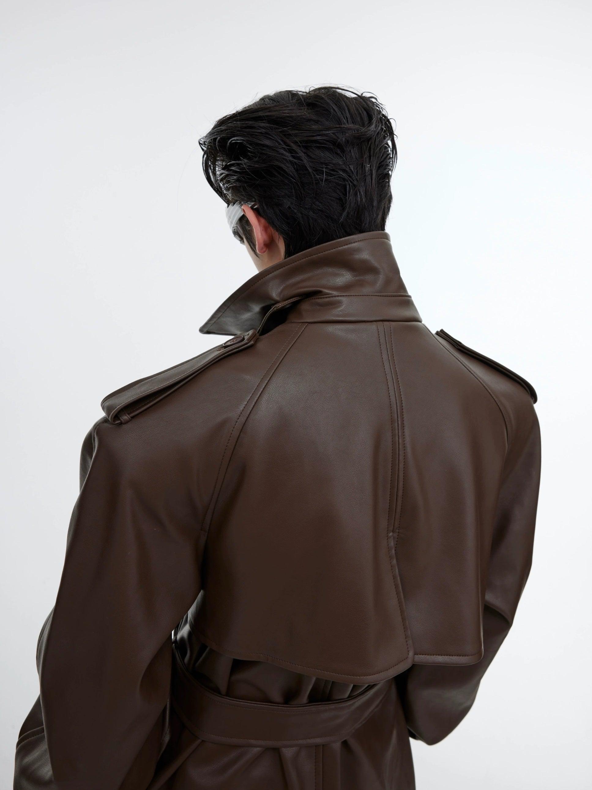 Oversize PU Leather Belted Long Coat