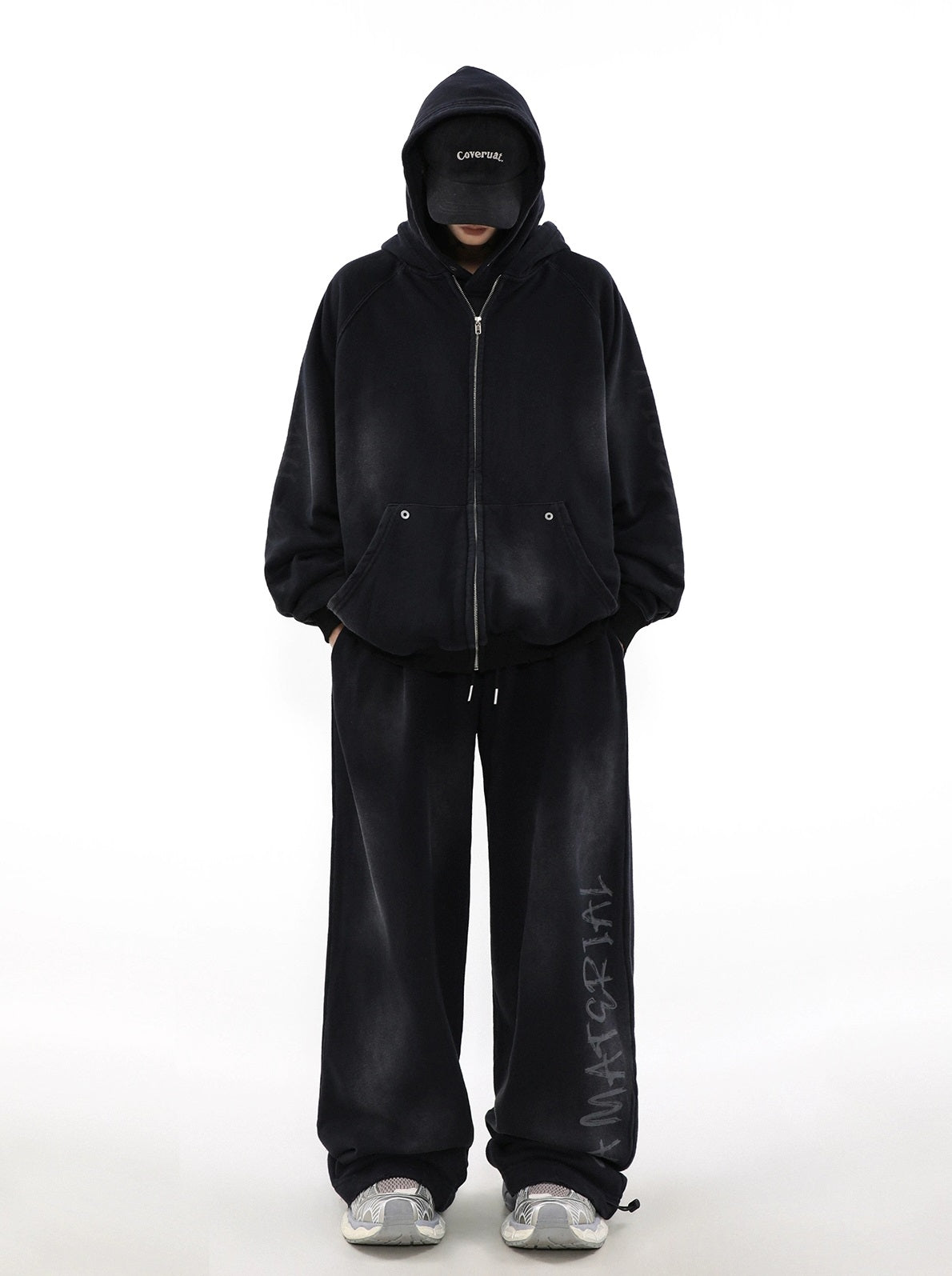 Ensemble sweat à capuche zippé surdimensionné à patch graffiti et pantalon de survêtement large à motif graffiti