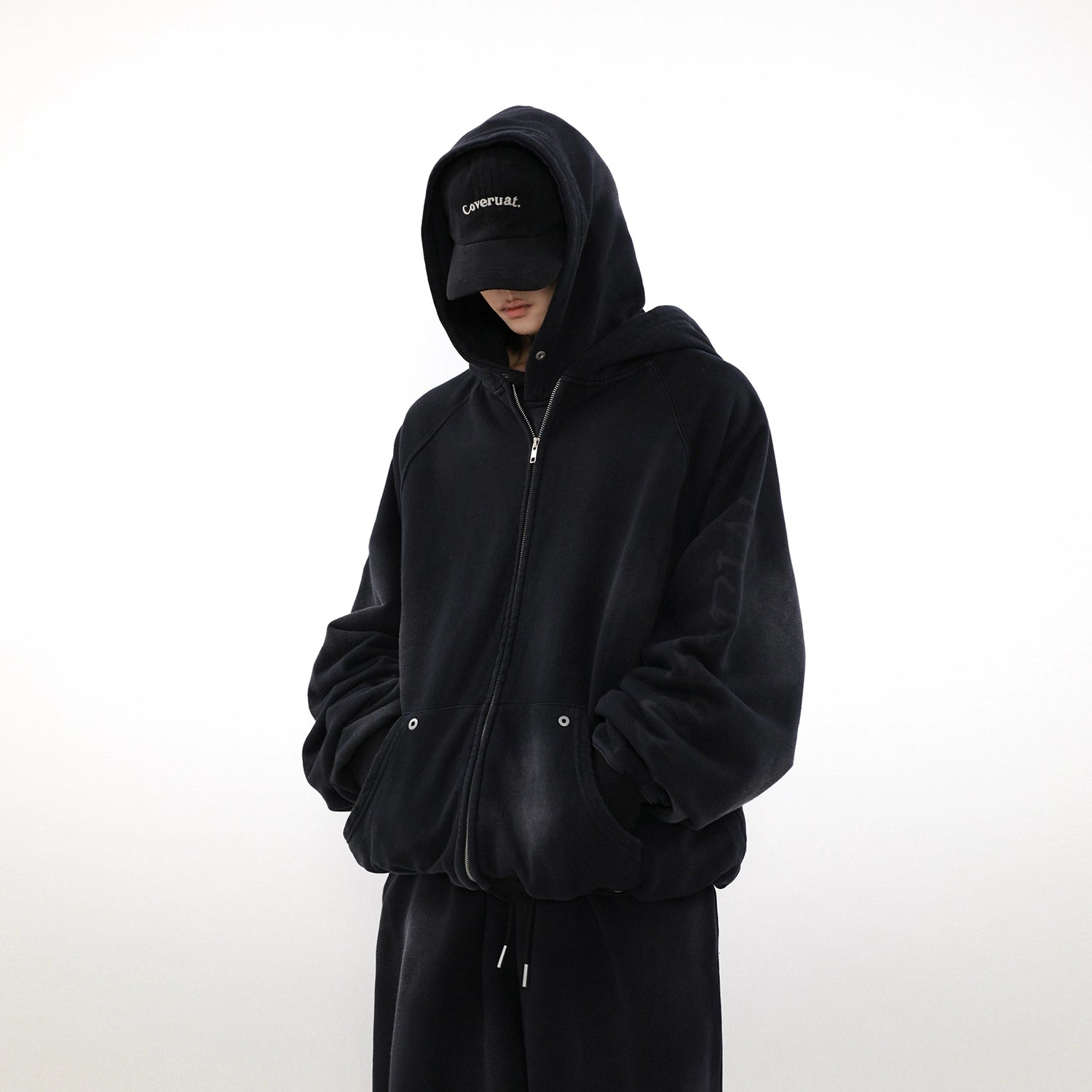 Ensemble sweat à capuche zippé surdimensionné à patch graffiti et pantalon de survêtement large à motif graffiti