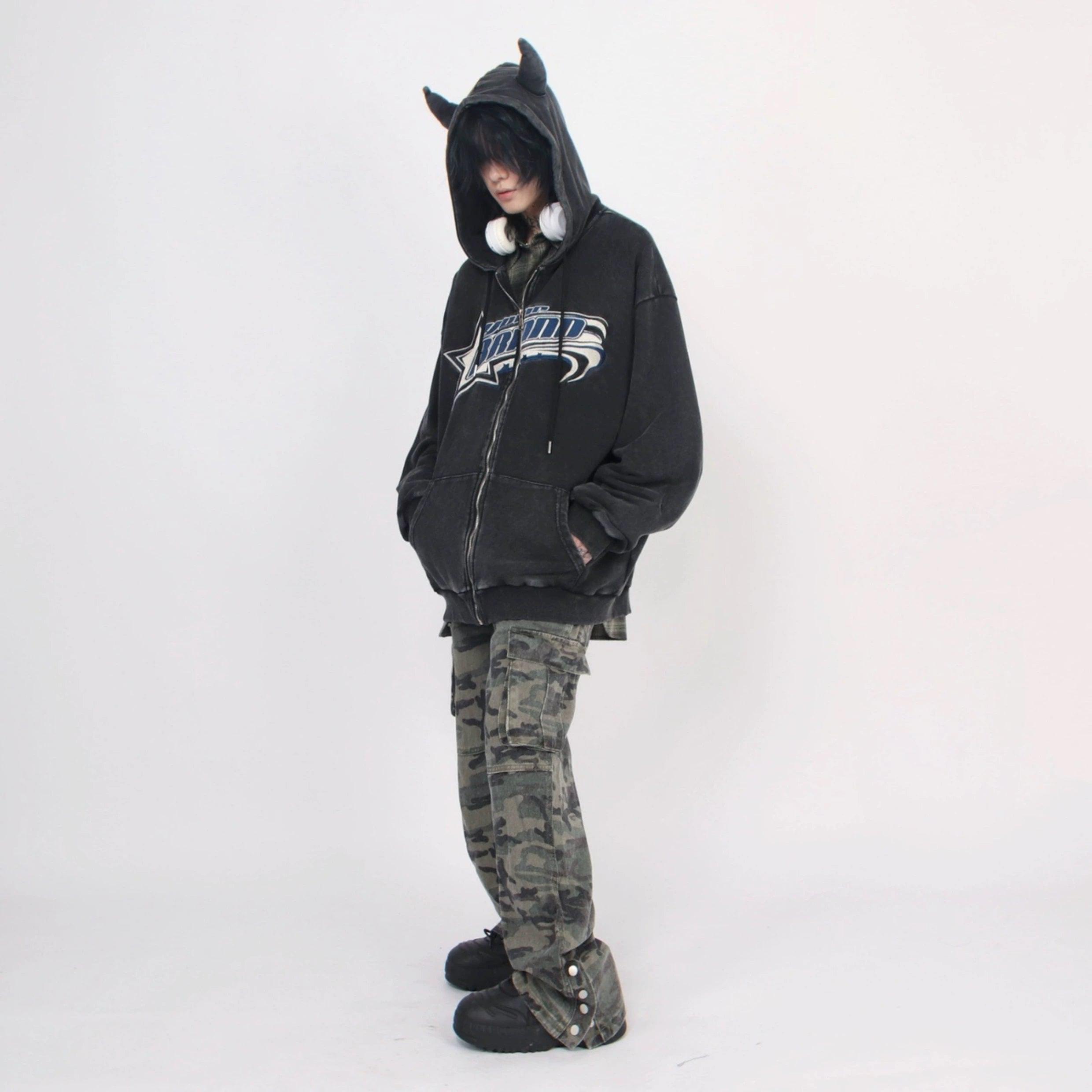 Oversize Patch Zipper Hoodie