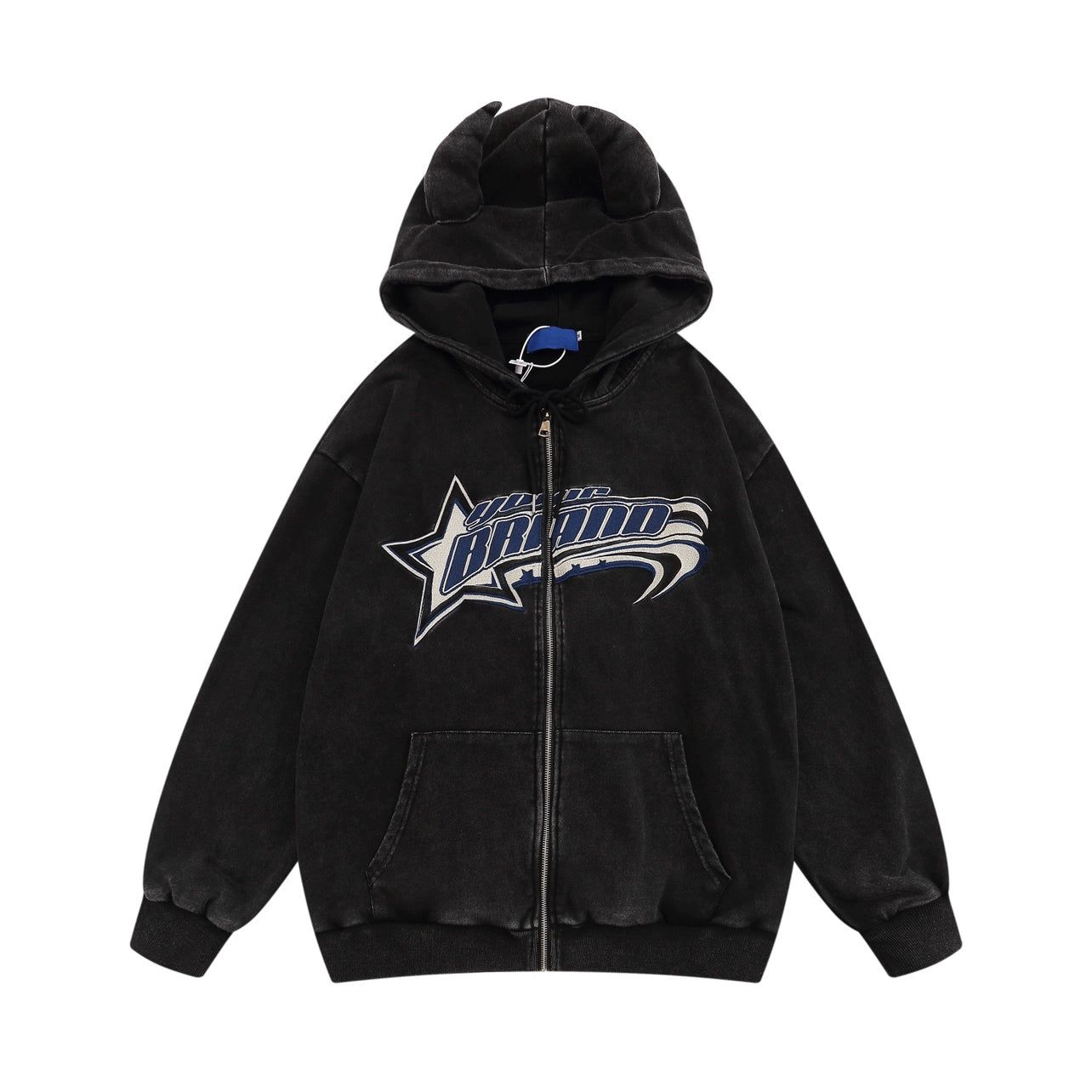 Oversize Patch Zipper Hoodie