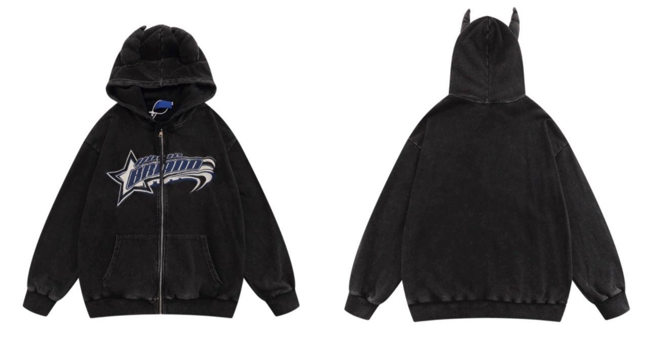 Oversize Patch Zipper Hoodie