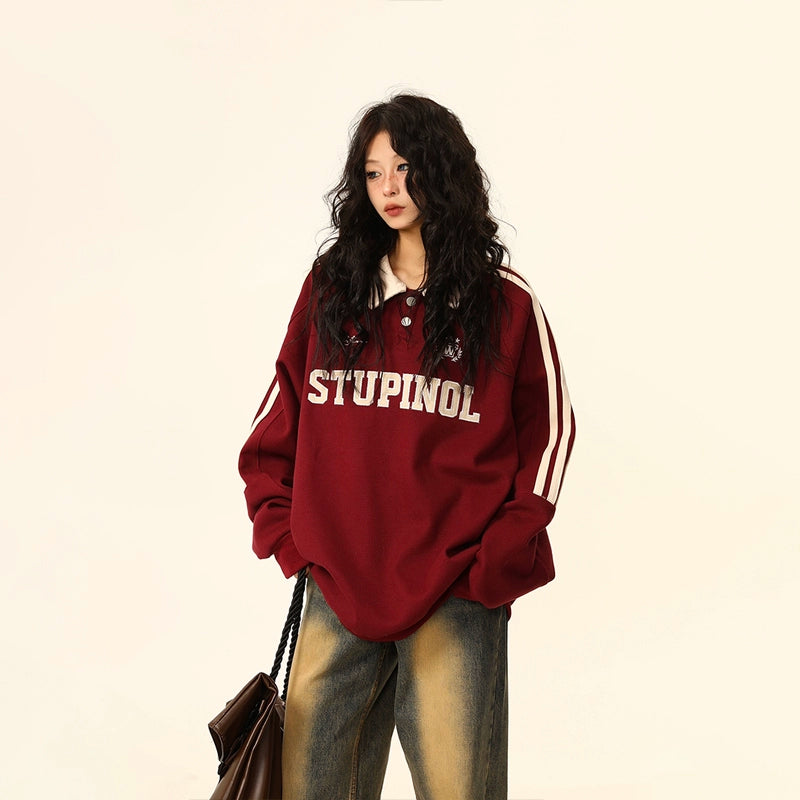Oversized Polo Collar Sweatshirt