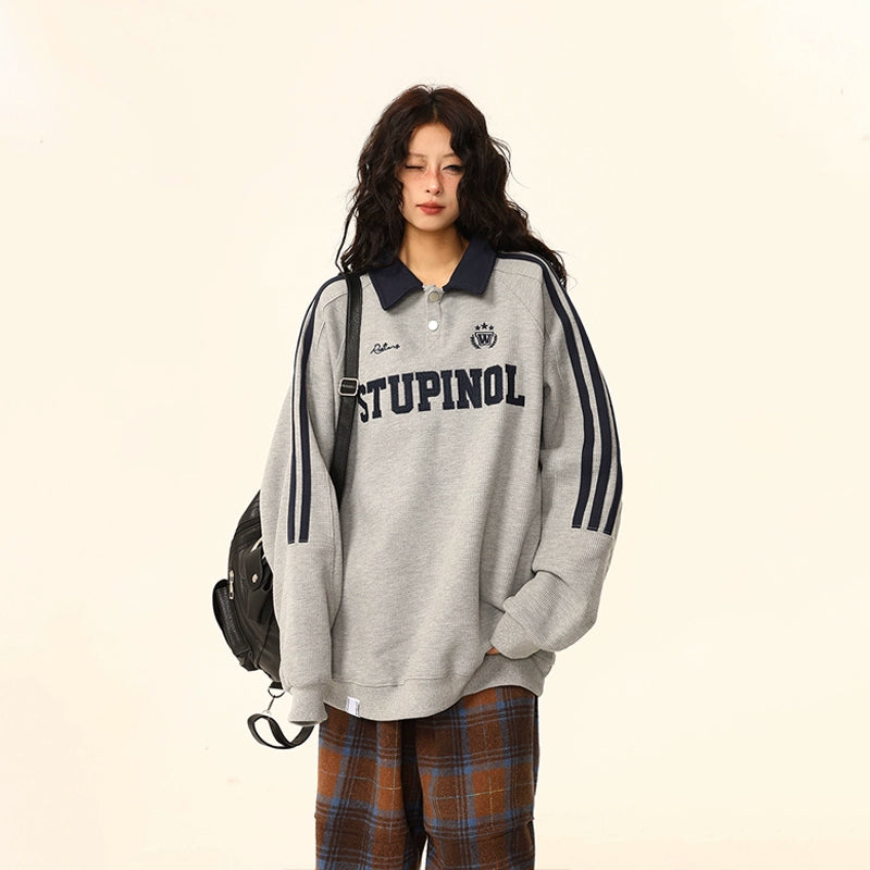 Oversized Polo Collar Sweatshirt