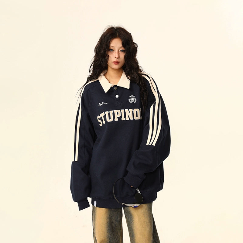 Oversized Polo Collar Sweatshirt