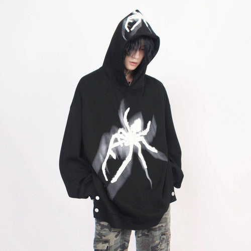 Oversize-Hoodie mit Print - Schwarz / S