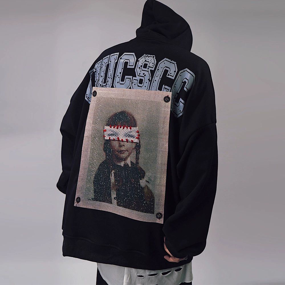 Oversize Print Patch Hoodie