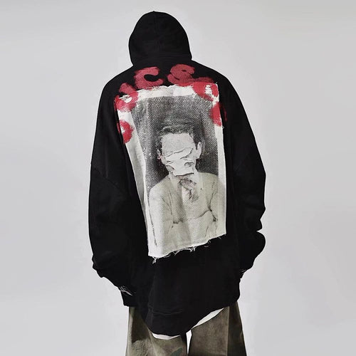 Oversize Print Patch Hoodie - black / L