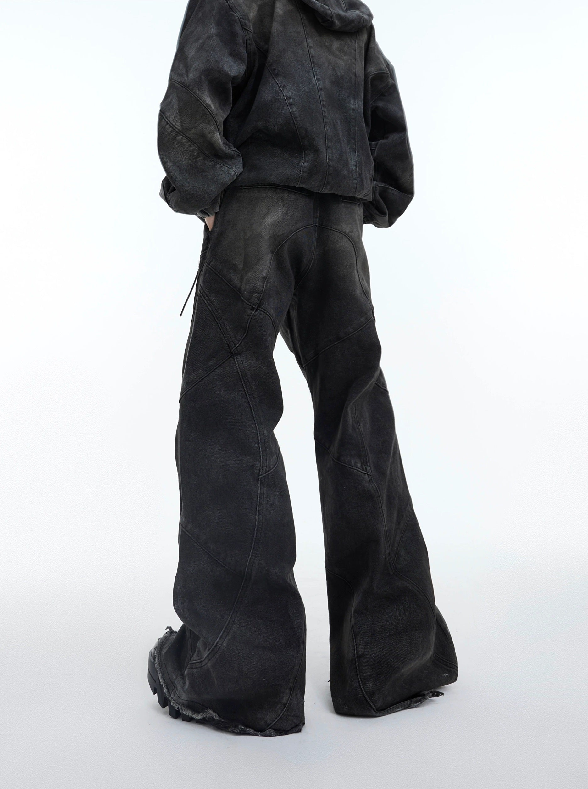 Oversize Shoulder-pad Hooded Denim Jacket & Deconstructed Denim Jeans Setup