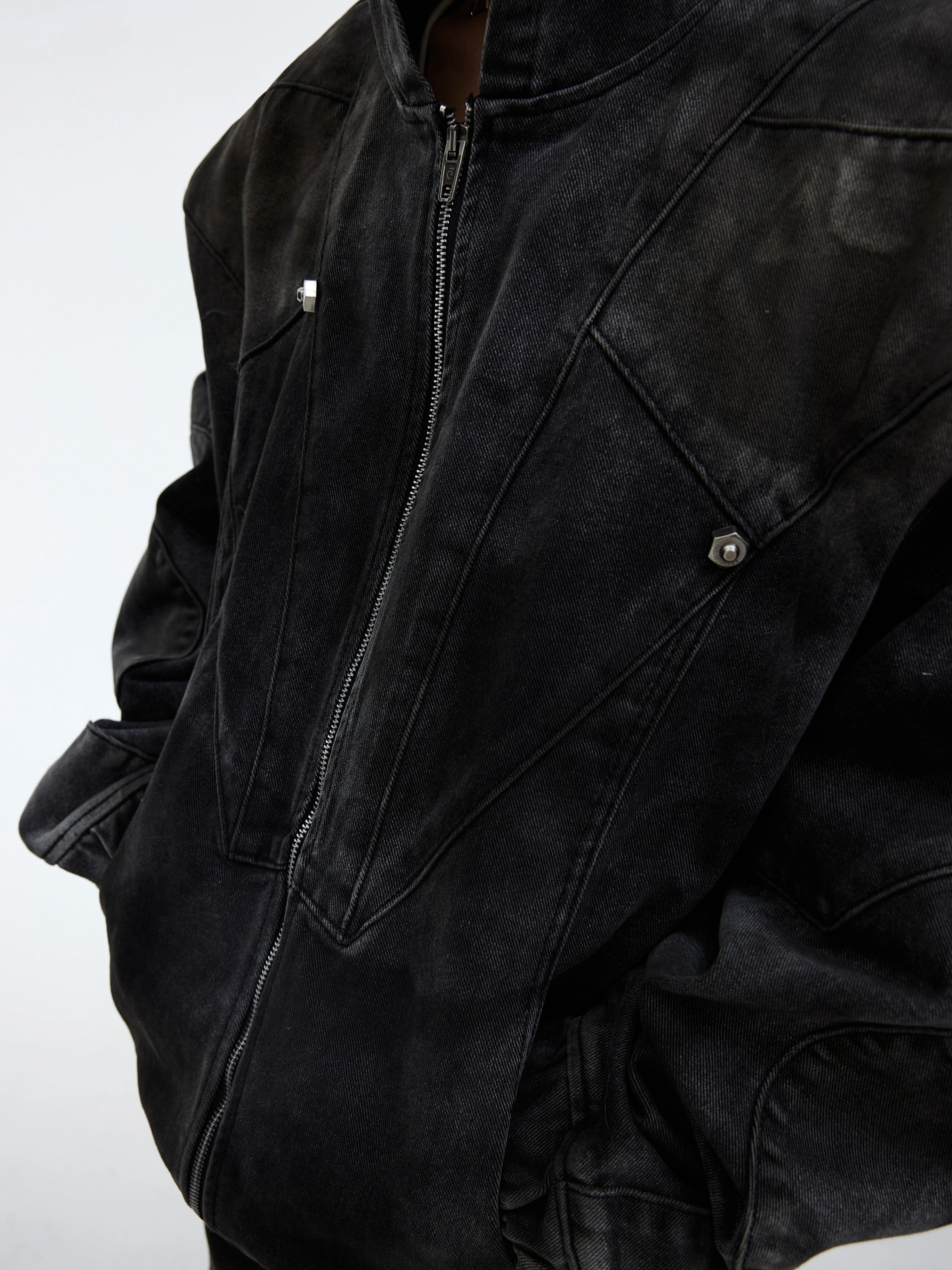 Oversize Shoulder-pad Hooded Denim Jacket & Deconstructed Denim Jeans Setup